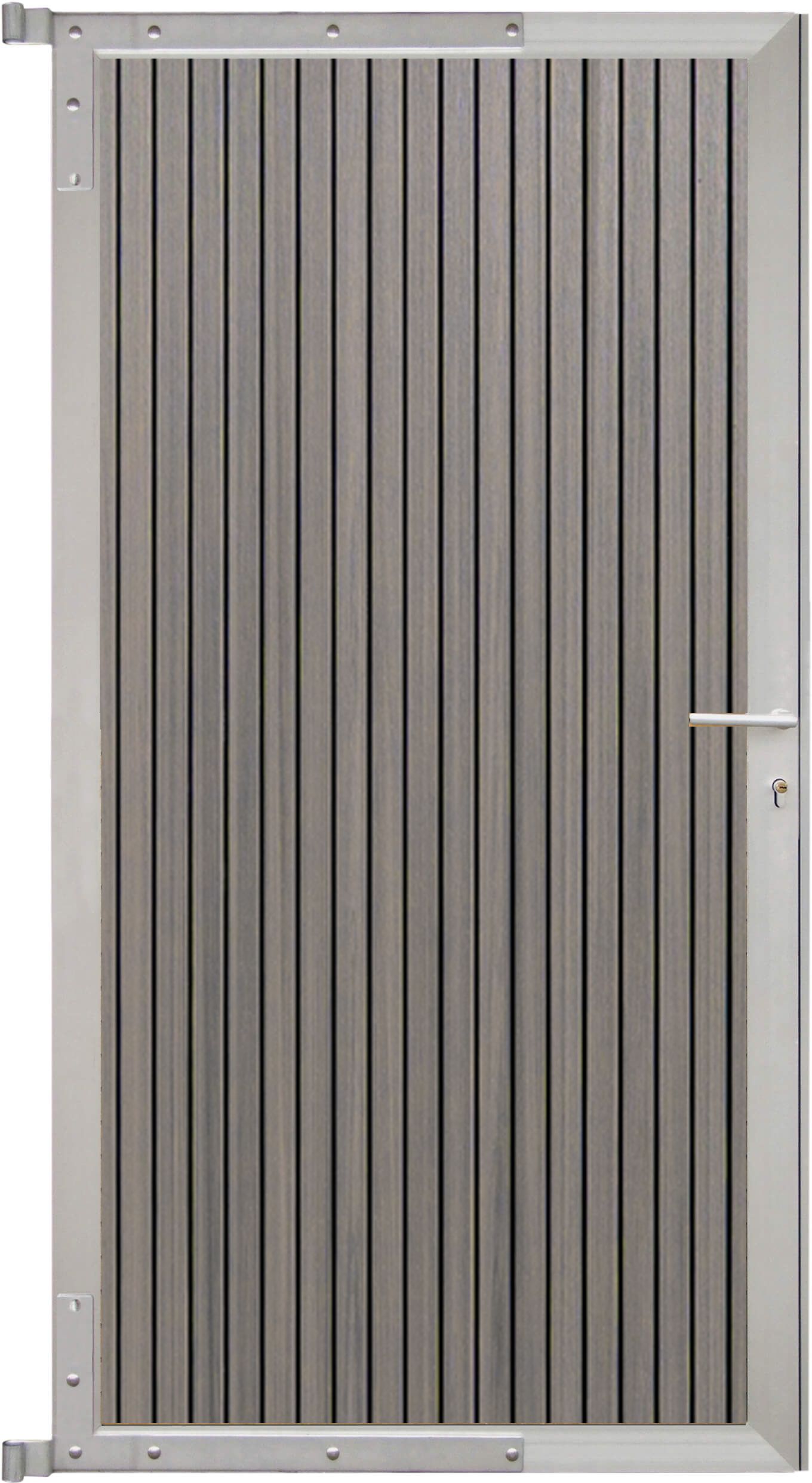 BPC Zauntor Akustikzaun Borkum Vertikal, Kristallgrau/silber 90x180 cm, mit Aluminium Rahmen, inkl. Beschlagsatz