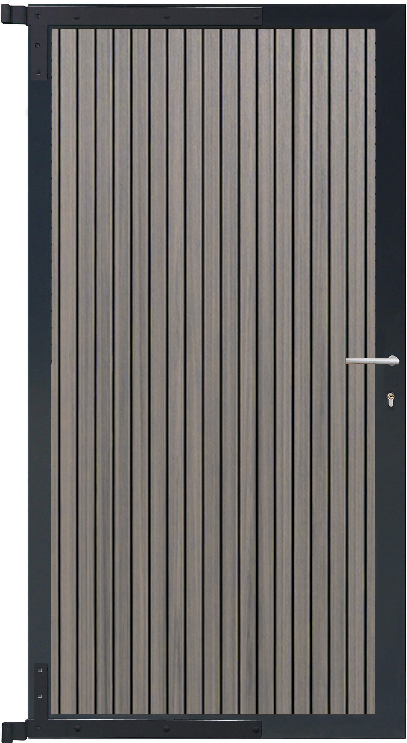 BPC Zauntor Akustikzaun Borkum Vertikal, Kristallgrau/anthrazit 90x180 cm, mit Aluminium Rahmen, inkl. Beschlagsatz